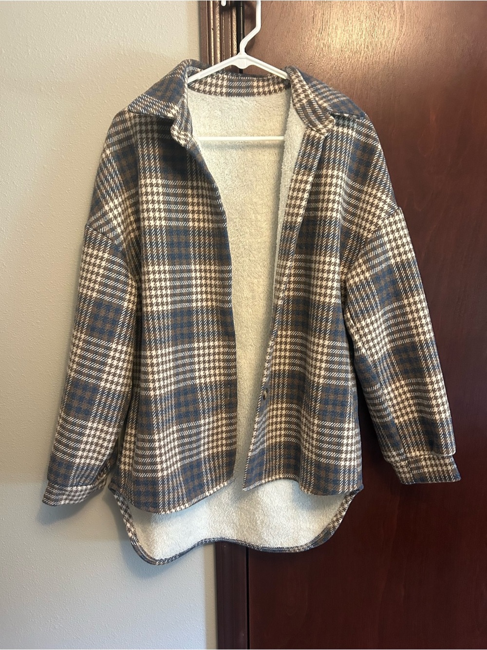 Plaid Shacket in Blue, Brown & Cream